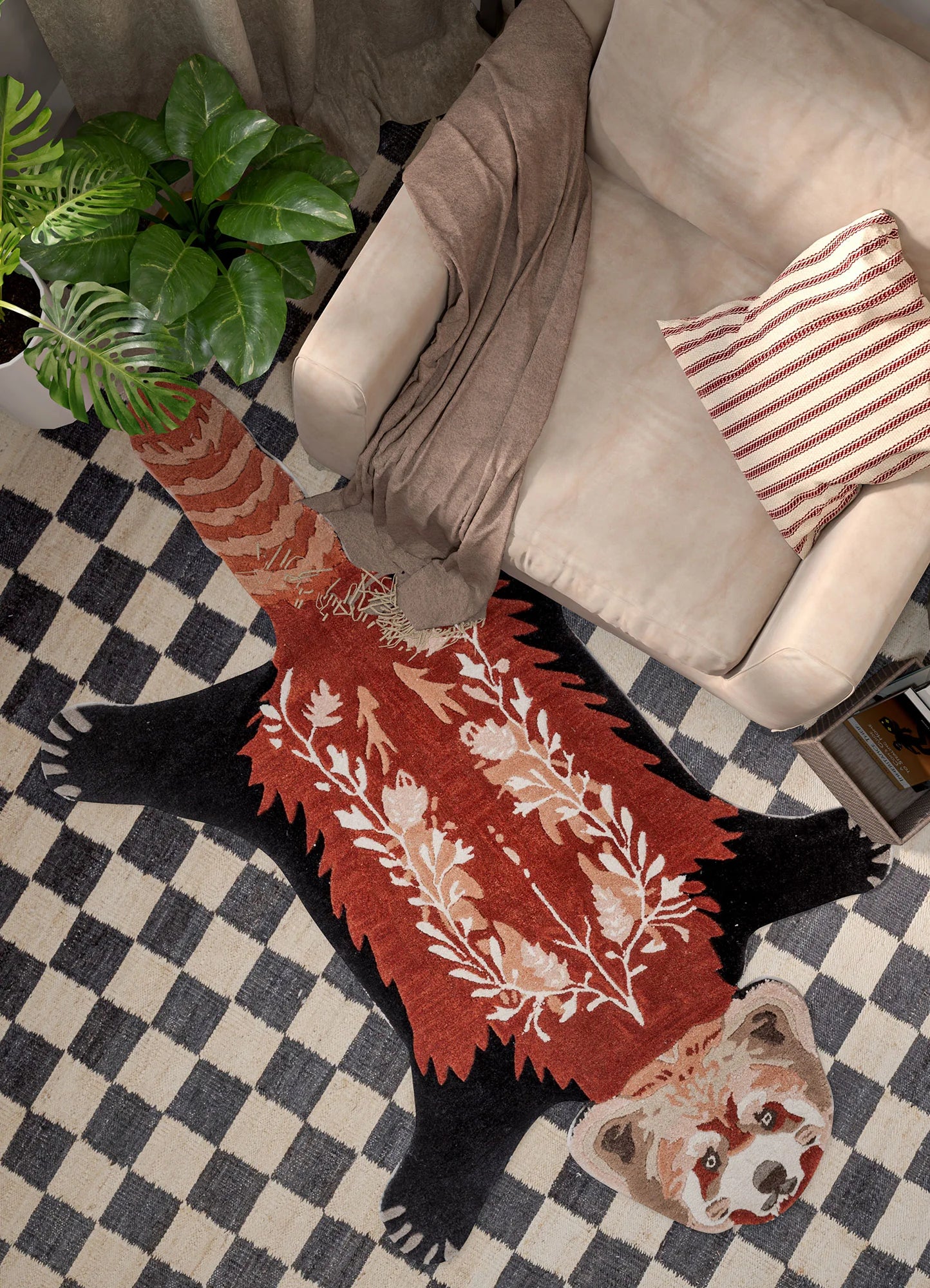 Rust Artistic Animal Shape Rug