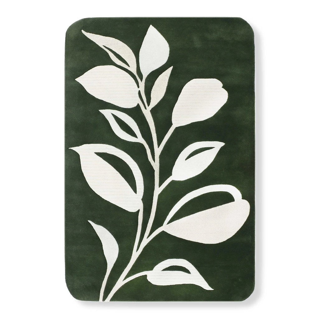Green Leaf Pattern Wool Rug