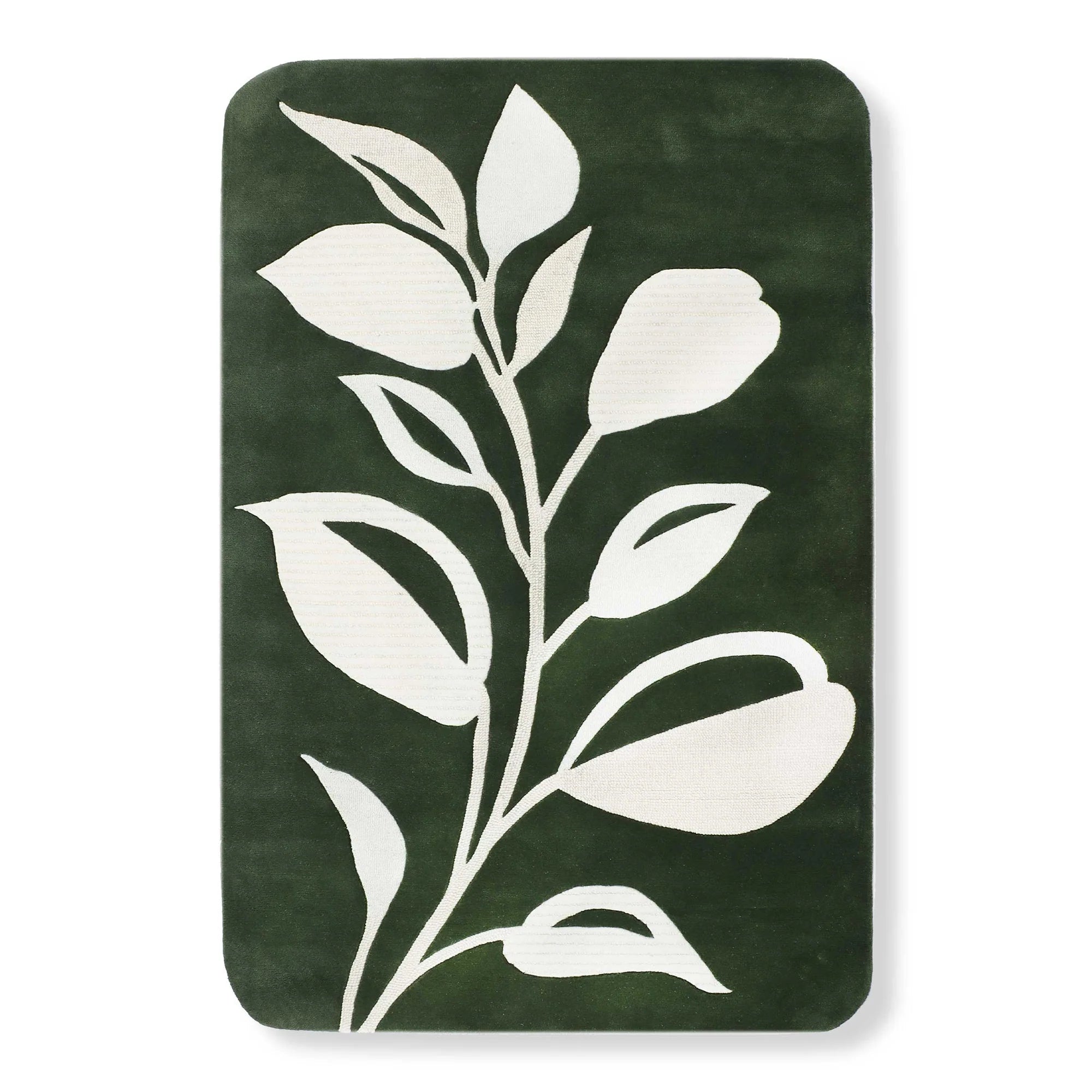 Green Leaf Pattern Wool Rug