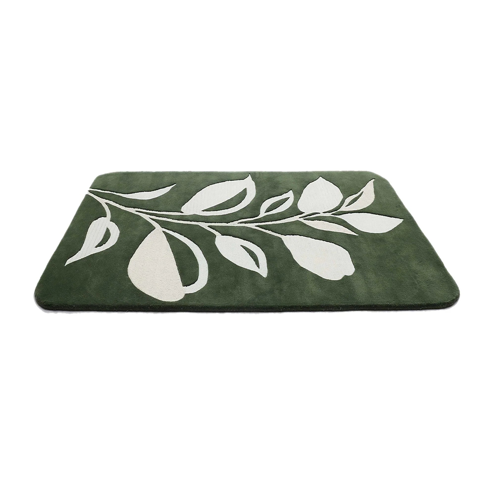 Green Leaf Pattern Wool Rug
