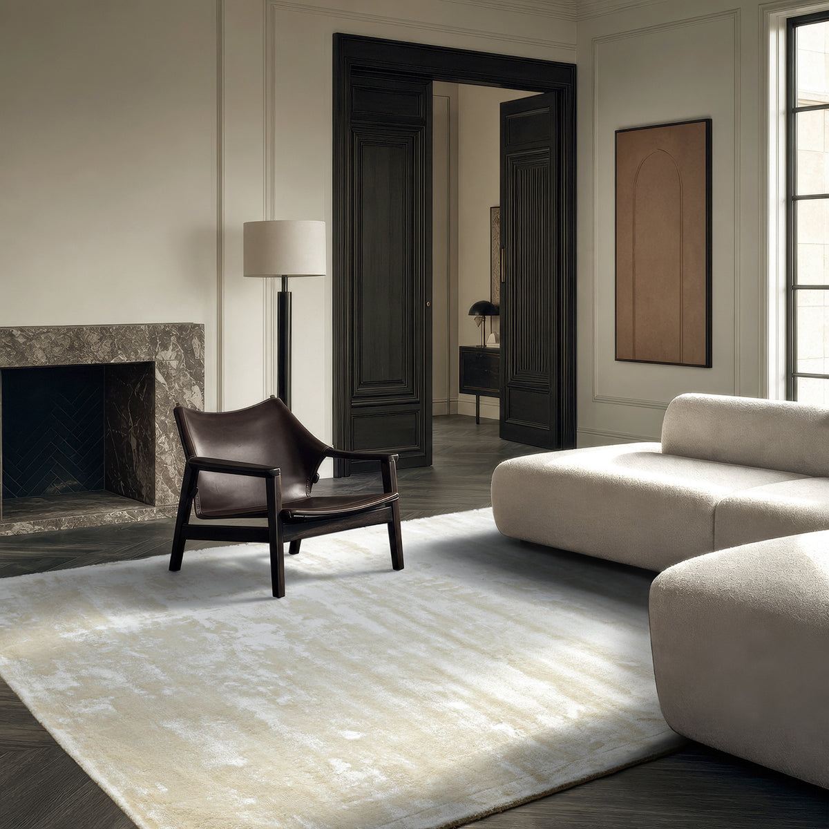 Luxury Off White Viscose Rug
