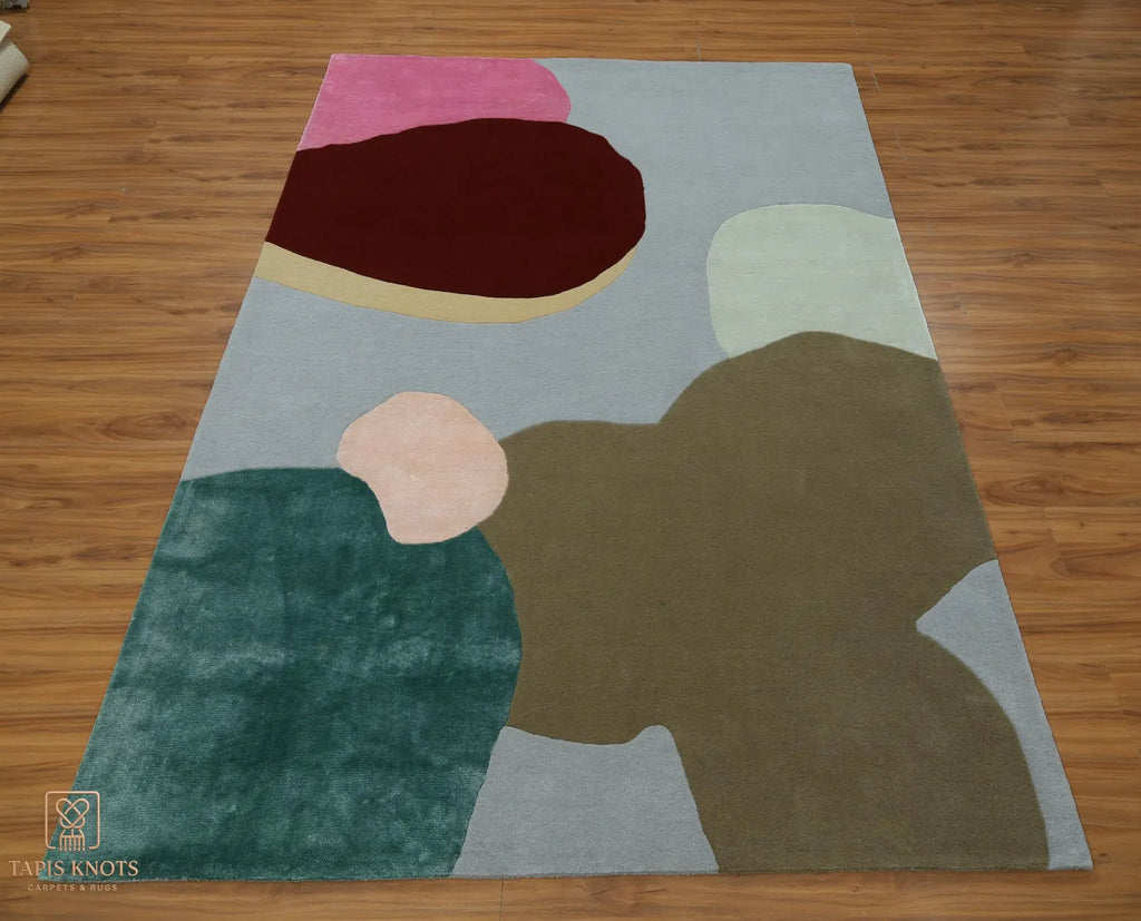 Palais Abstract Organic Color-Block Hand-Tufted Viscose Designer Area Rug