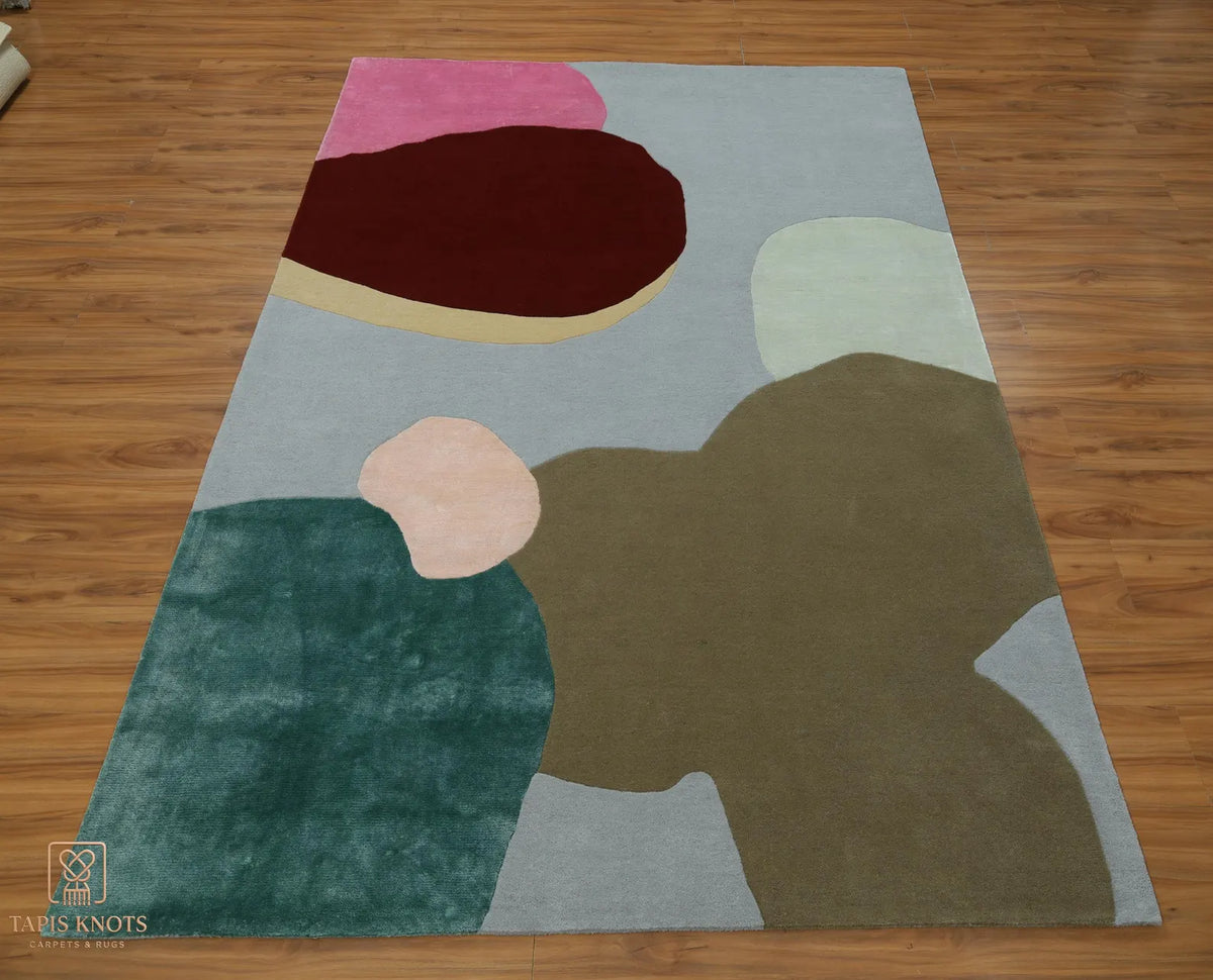 Palais Abstract Organic Color-Block Hand-Tufted Viscose Designer Area Rug