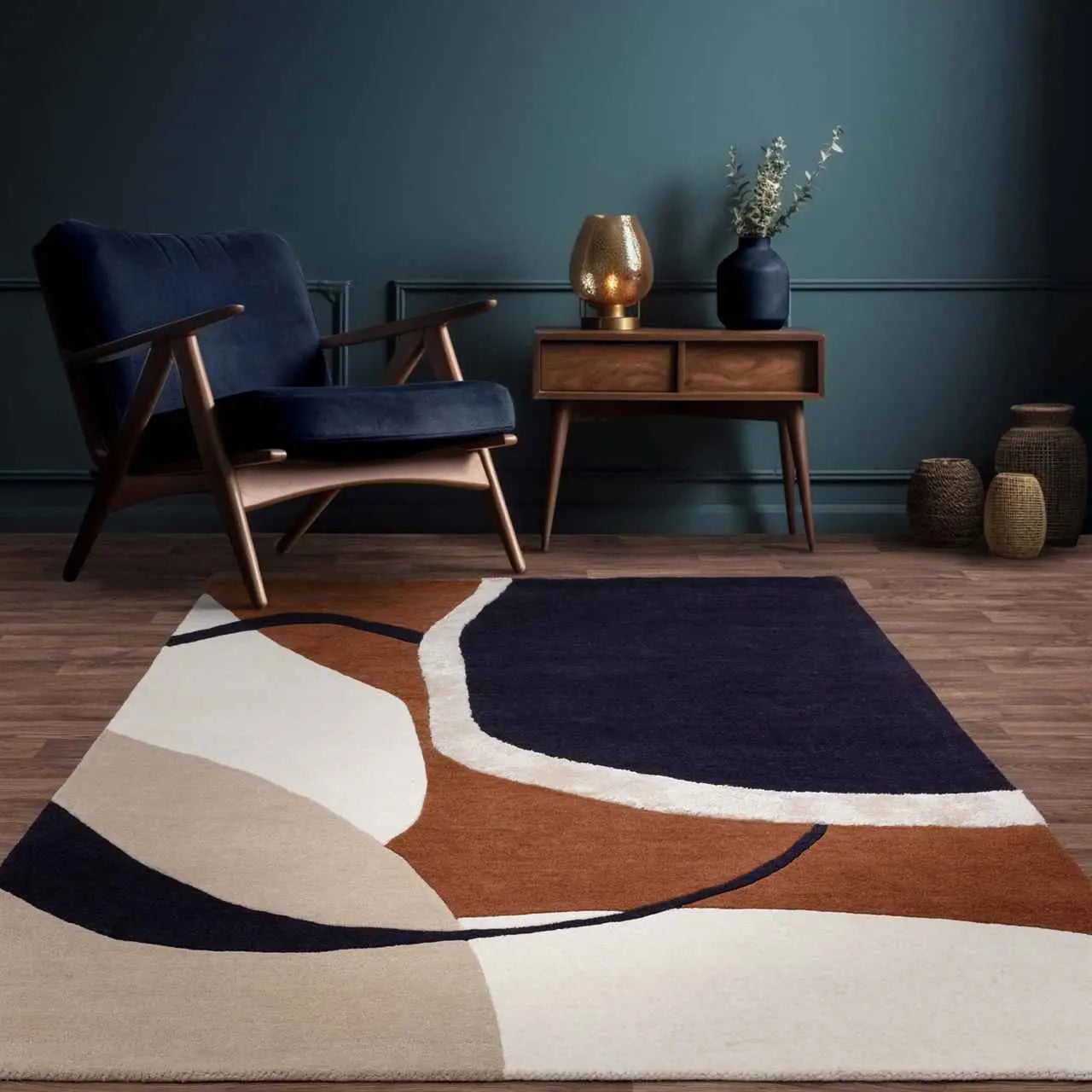 Signature Rust White Navy Wool Rug