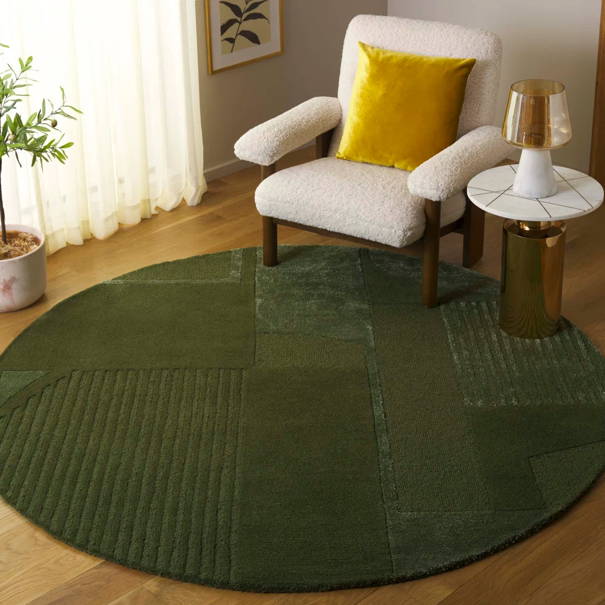 Verdant Relief Round Wool Rug