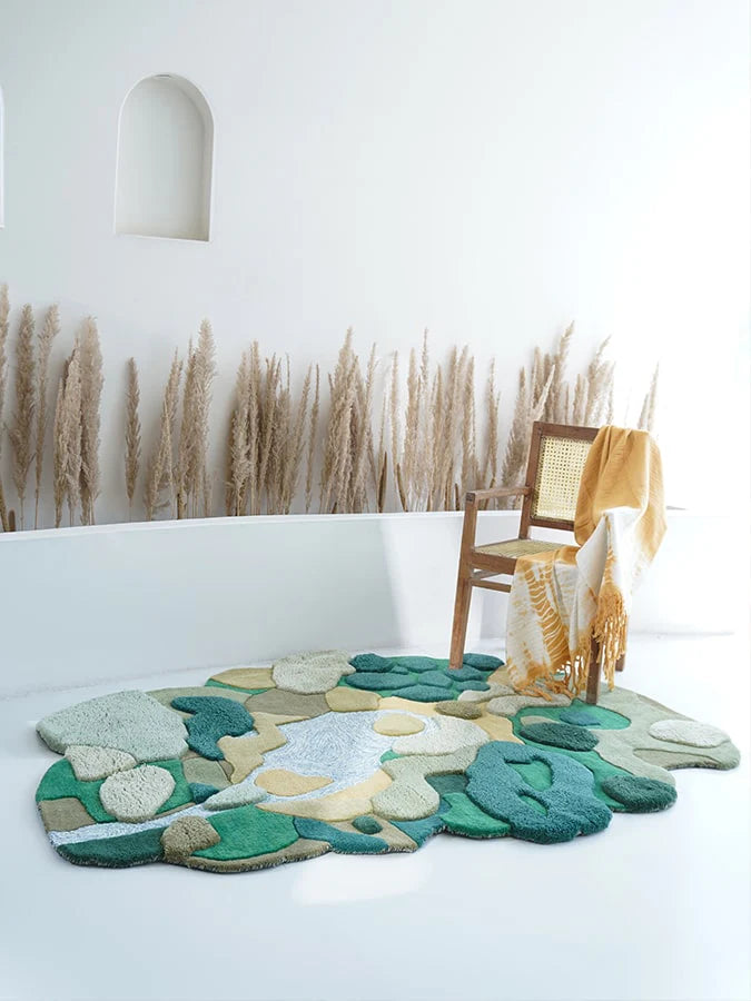 Green Abstract Landscape Sculpted Rug