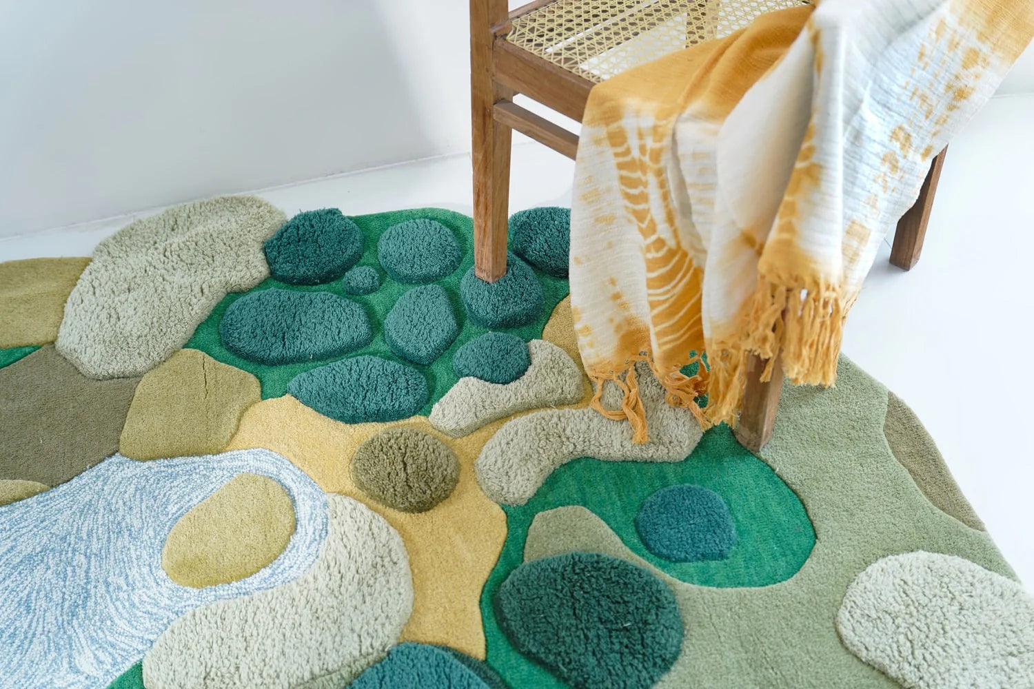 Green Abstract Landscape Sculpted Rug