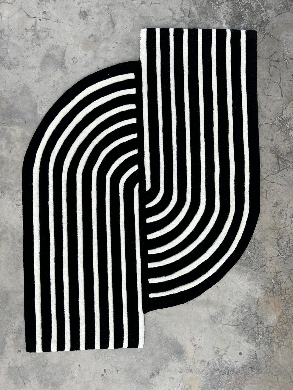 Antique Monochrome Geometric Pattern Rug
