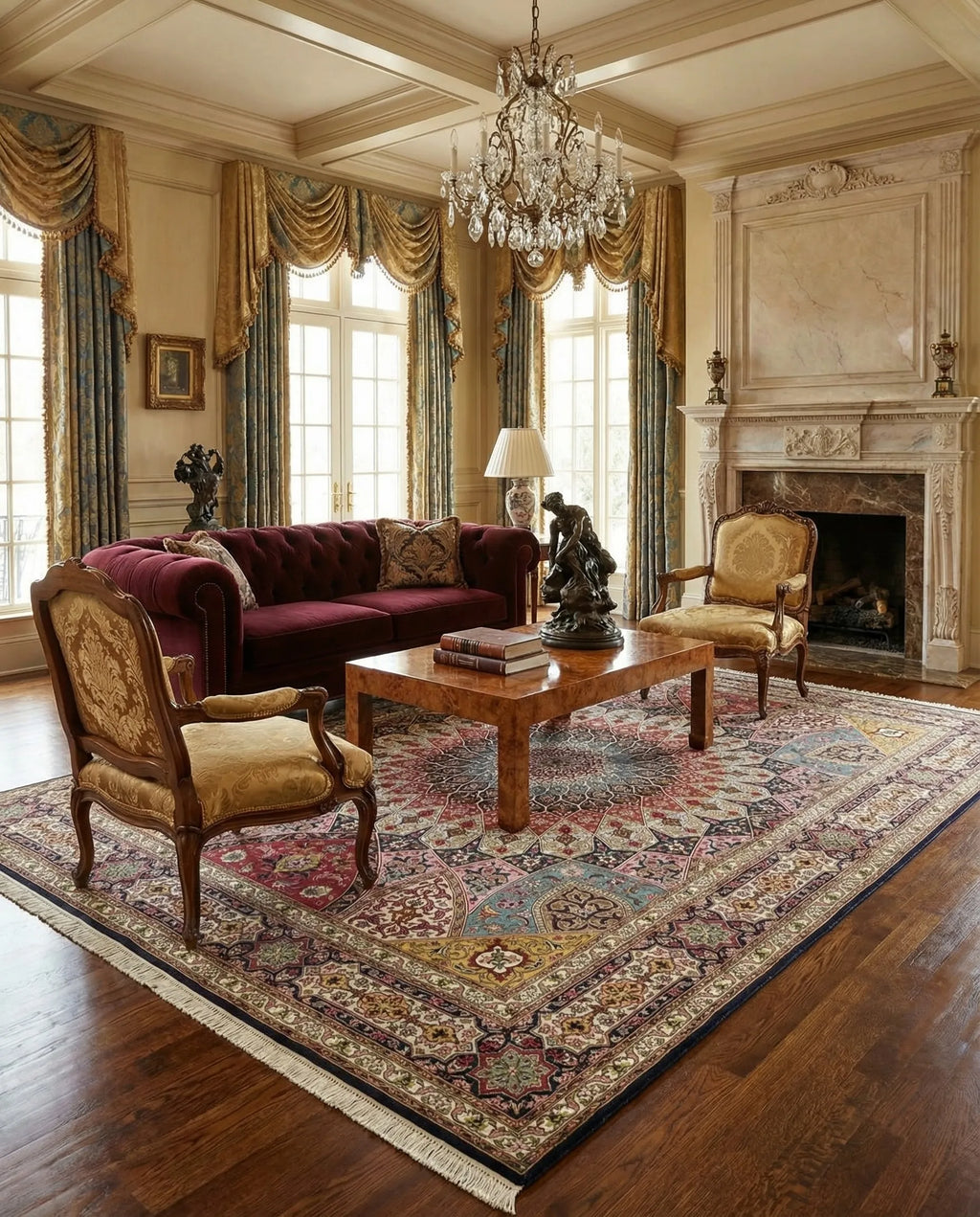 Hand-Knotted Grand Kaleidoscope Ochre Wool Rug