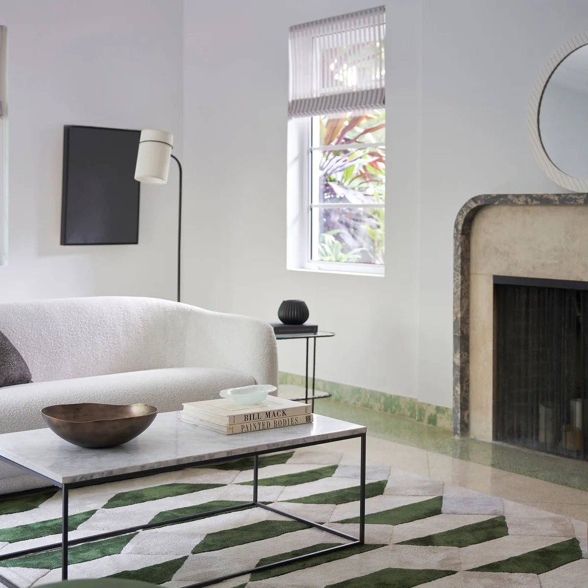 Luxury Emerald Geometric Wool Rug