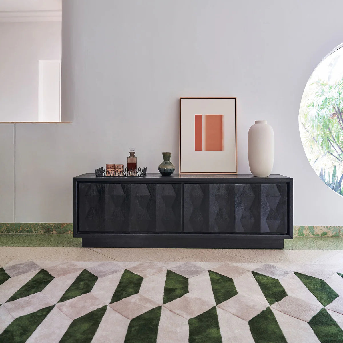 Luxury Emerald Geometric Wool Rug