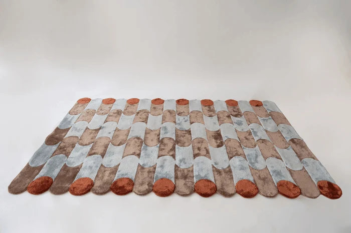 Arcadia Geometric Wave Terra & Silver Shimmer Area Rug