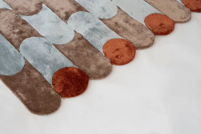 Arcadia Geometric Wave Terra & Silver Shimmer Area Rug