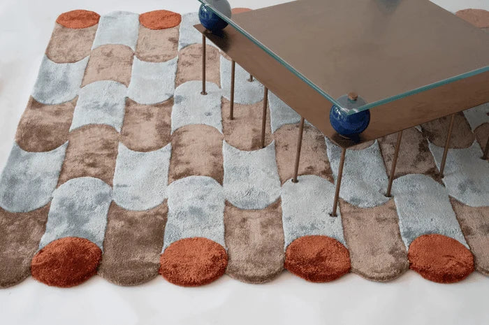 Arcadia Geometric Wave Terra & Silver Shimmer Area Rug