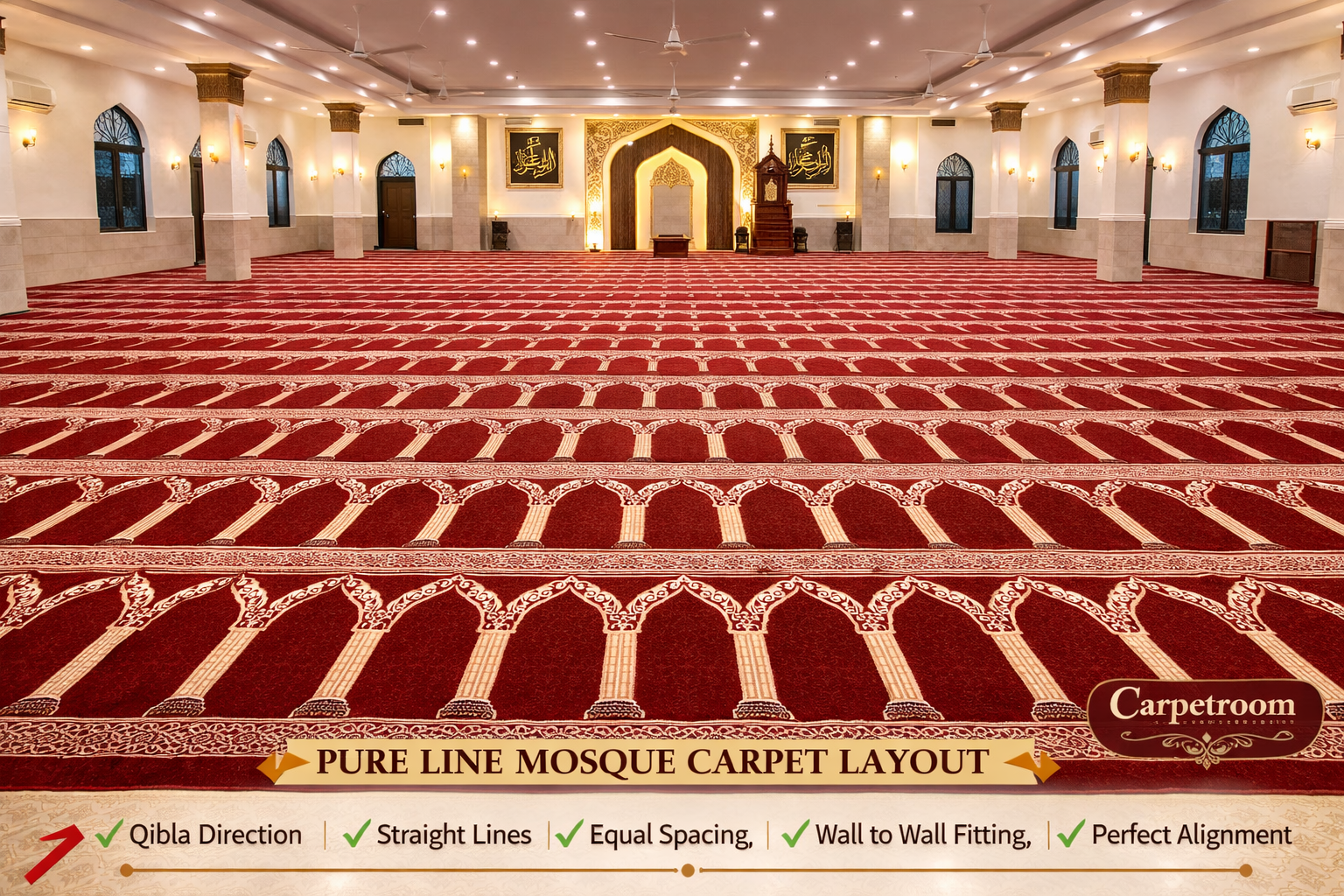 Classic Maroon Heritage Arch Mosque Carpet Half Inch Pile