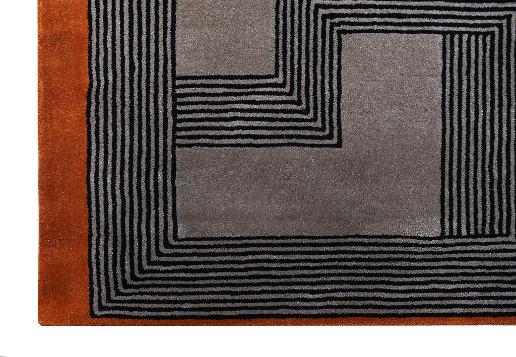 Modern Terracotta Architectural Wool Area Rug