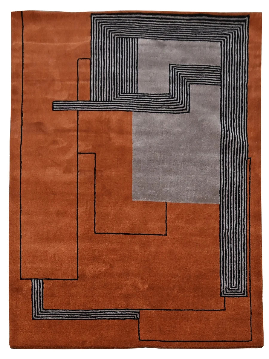 Modern Terracotta Architectural Wool Area Rug
