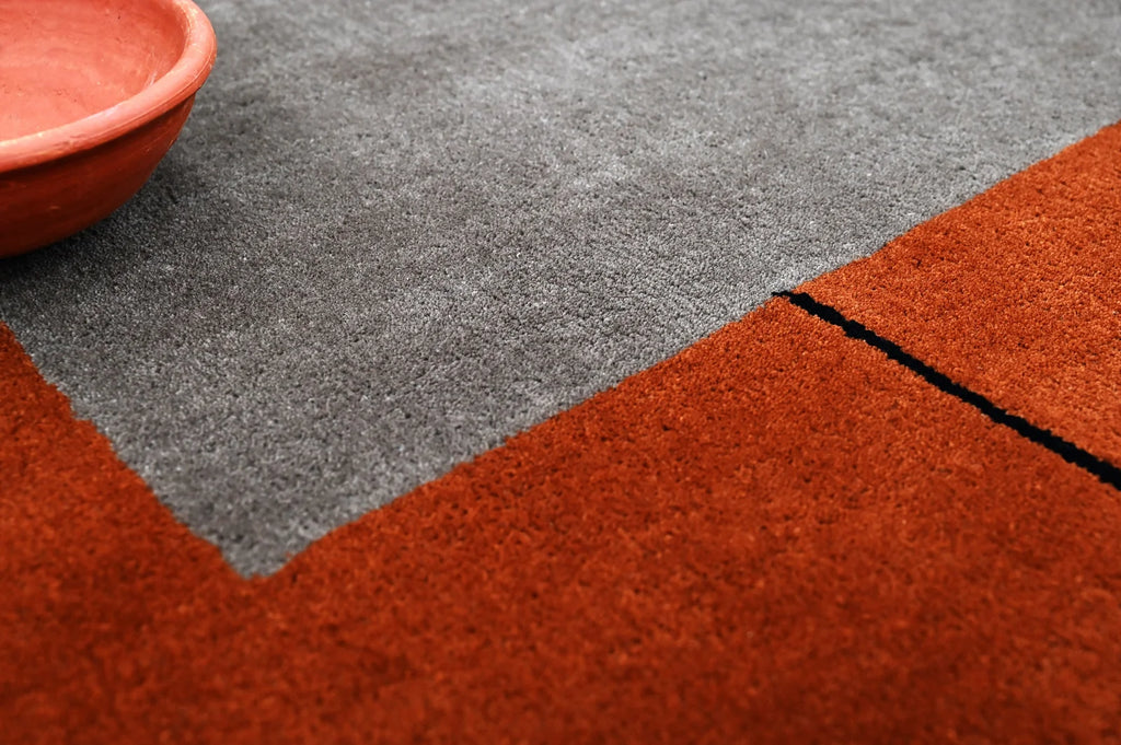 Modern Terracotta Architectural Wool Area Rug