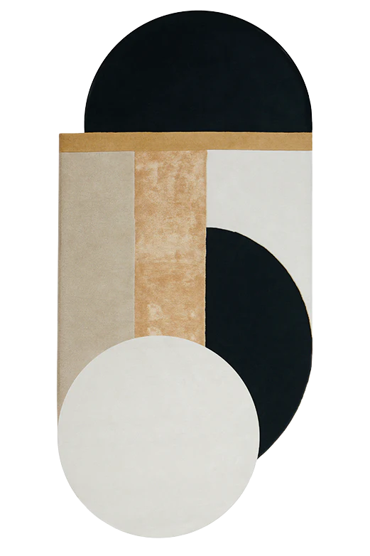 Geometric Blocks in Black, &  Beige Rug