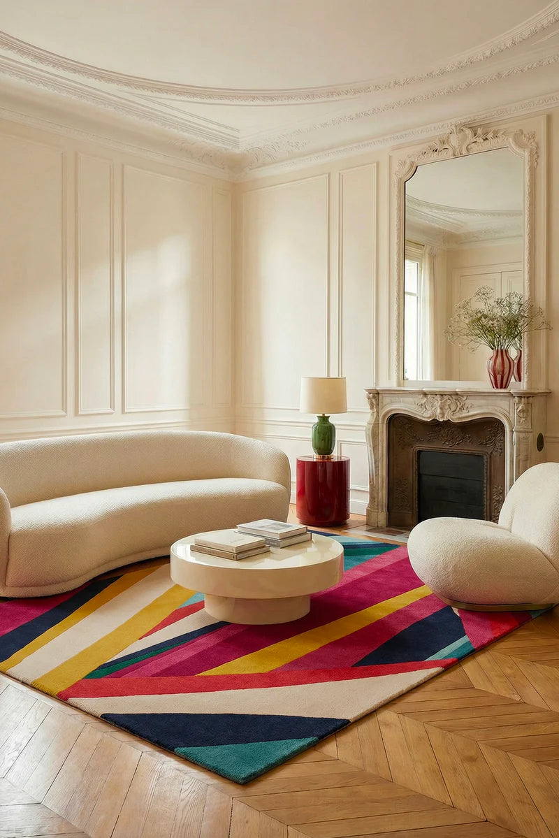 Luxury Abstract Color Block Hand Tufted Wool Rug