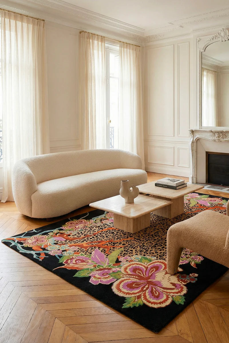 Contemporary Floral Leopard Rug