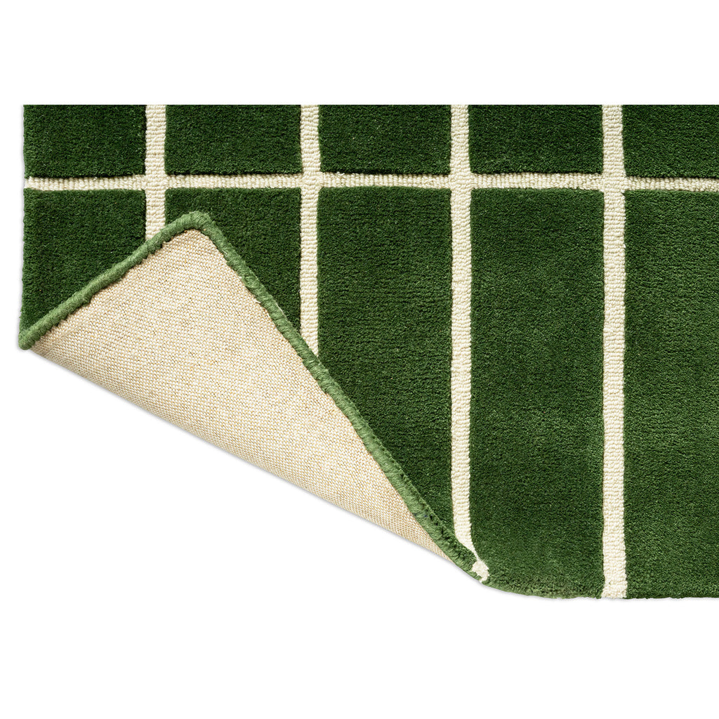 Minimal Emerald Check Pattern Wool Rug