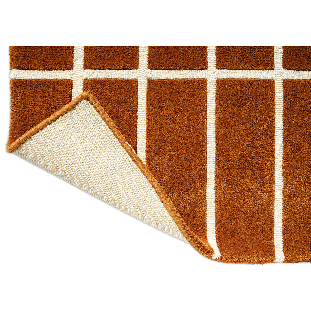 Modern Terracotta Grid Hand Tufted Wool Rug