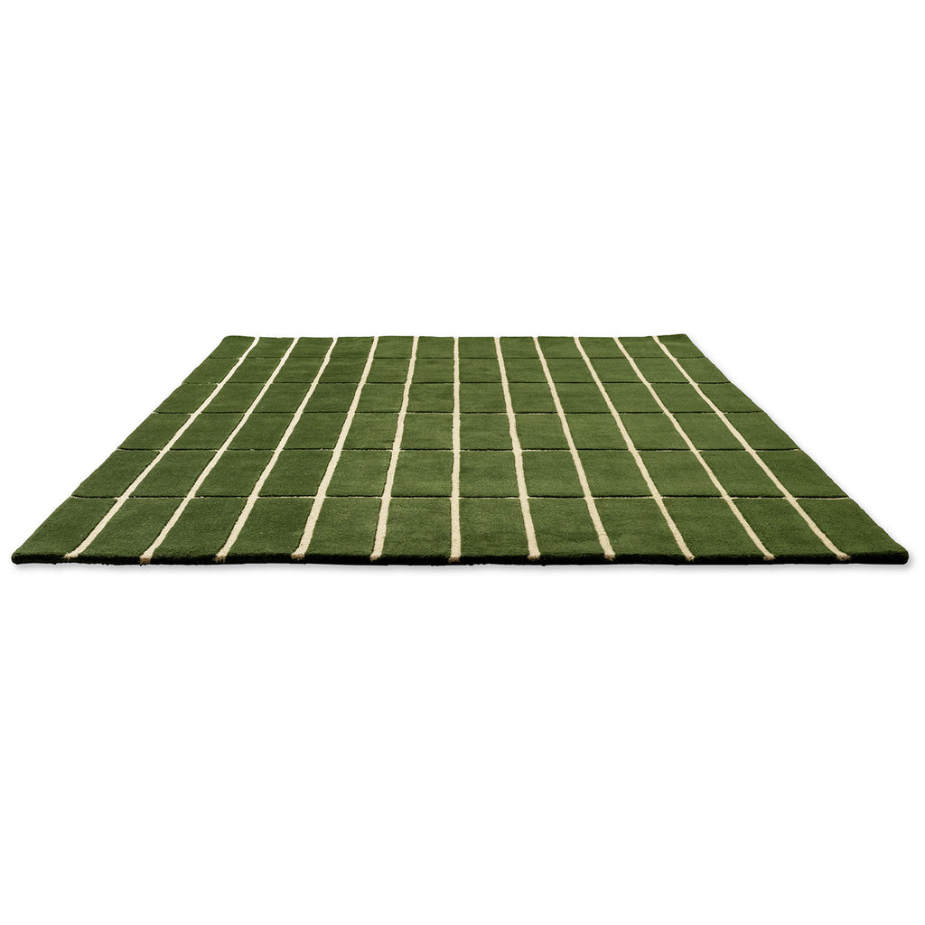Minimal Emerald Check Pattern Wool Rug