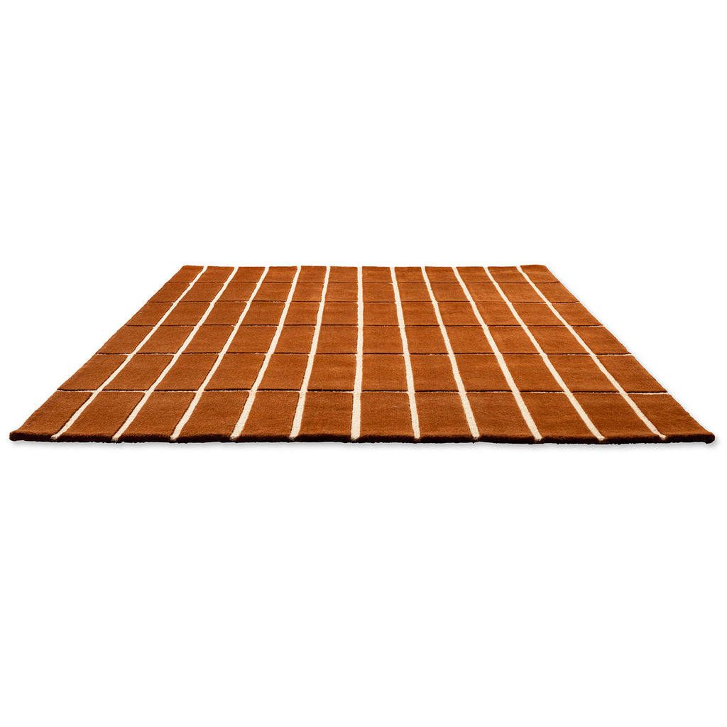 Modern Terracotta Grid Hand Tufted Wool Rug