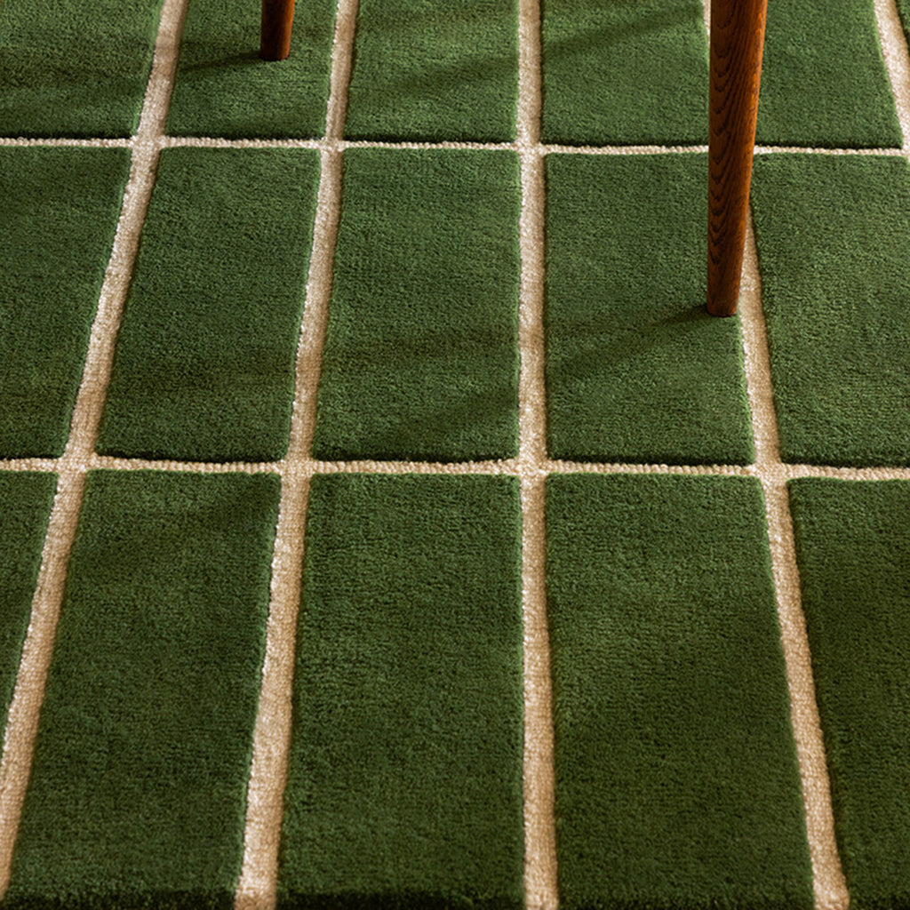 Minimal Emerald Check Pattern Wool Rug