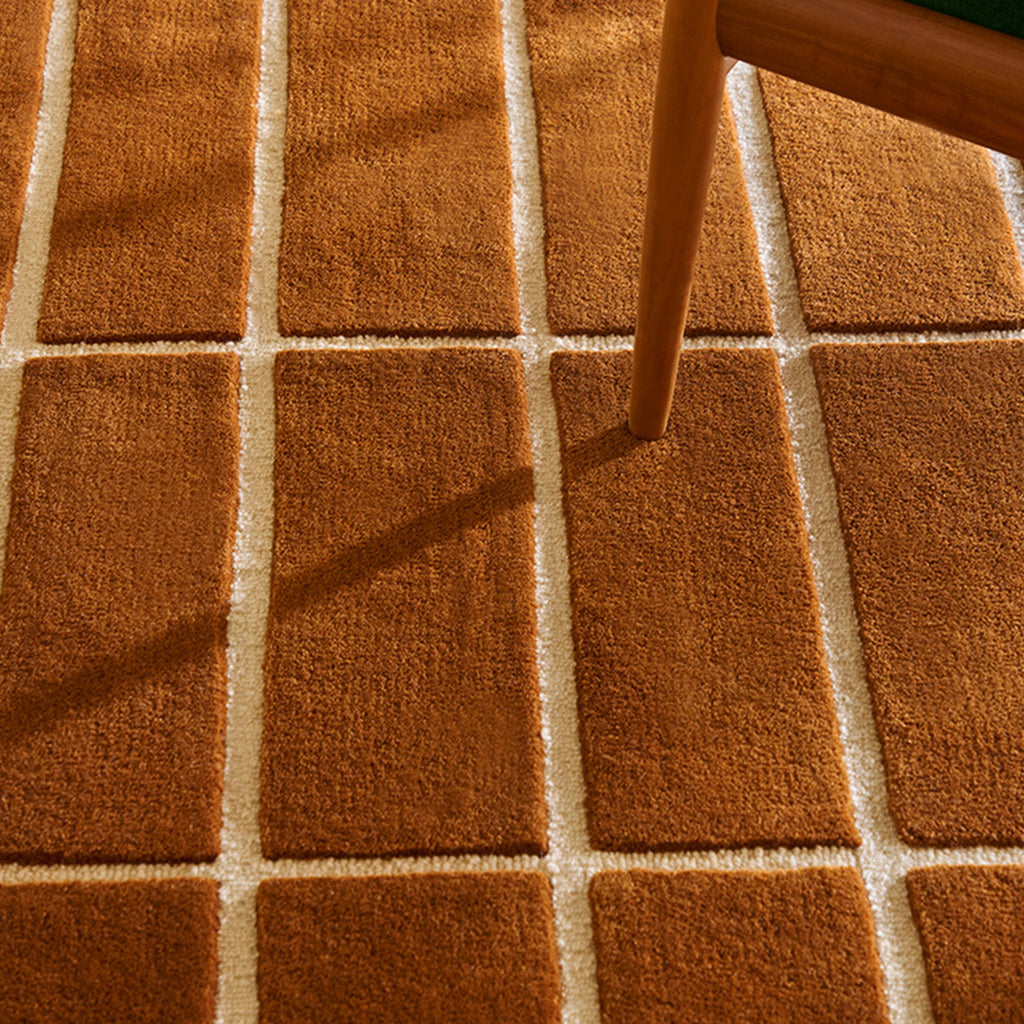 Modern Terracotta Grid Hand Tufted Wool Rug