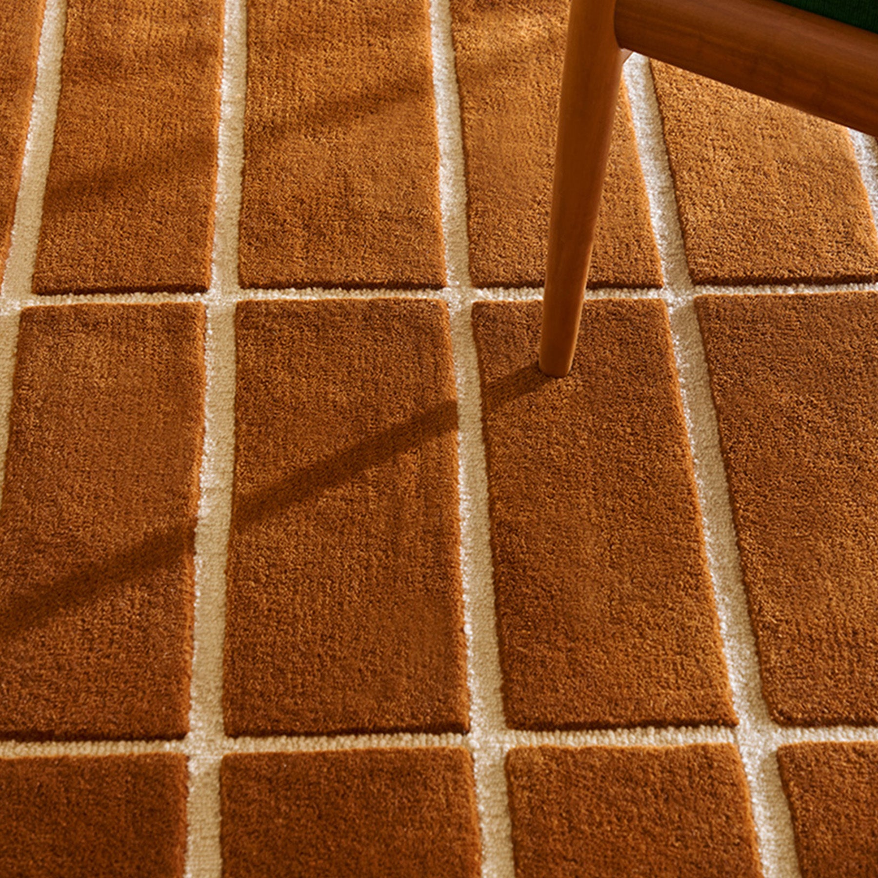 Modern Terracotta Grid Hand Tufted Wool Rug