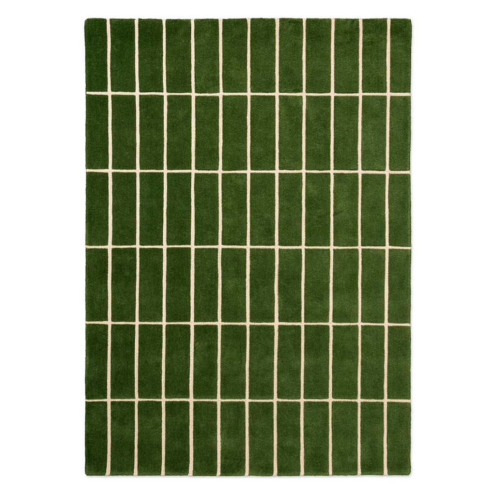 Minimal Emerald Check Pattern Wool Rug