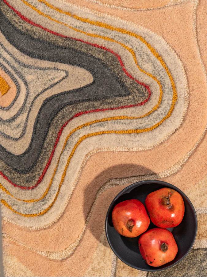 Beige Taupe Fluid Layer Abstract Rug