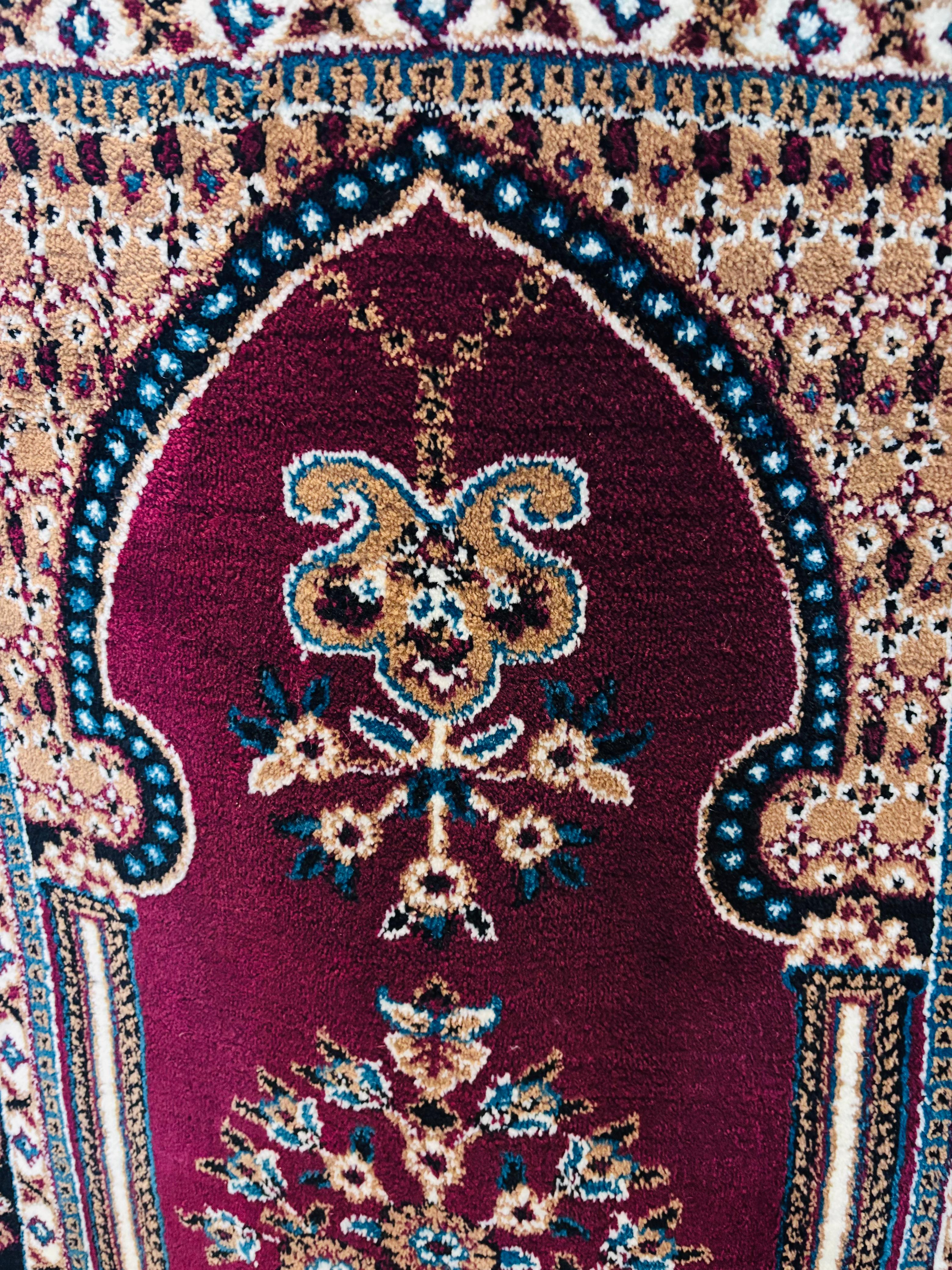 Premium Maroon Islamic Prayer Carpet with Floral Mihrab Design