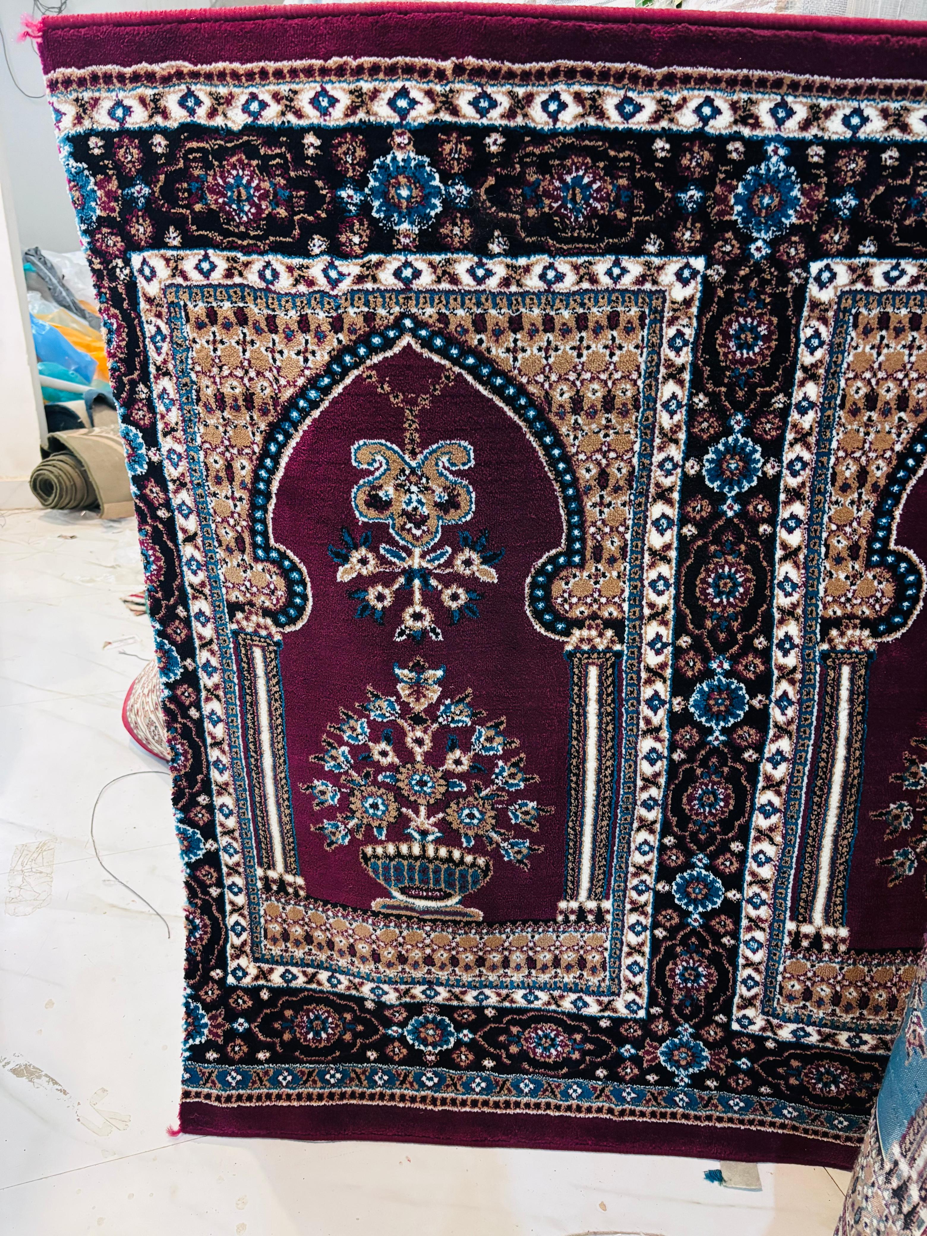 Premium Maroon Islamic Prayer Carpet with Floral Mihrab Design