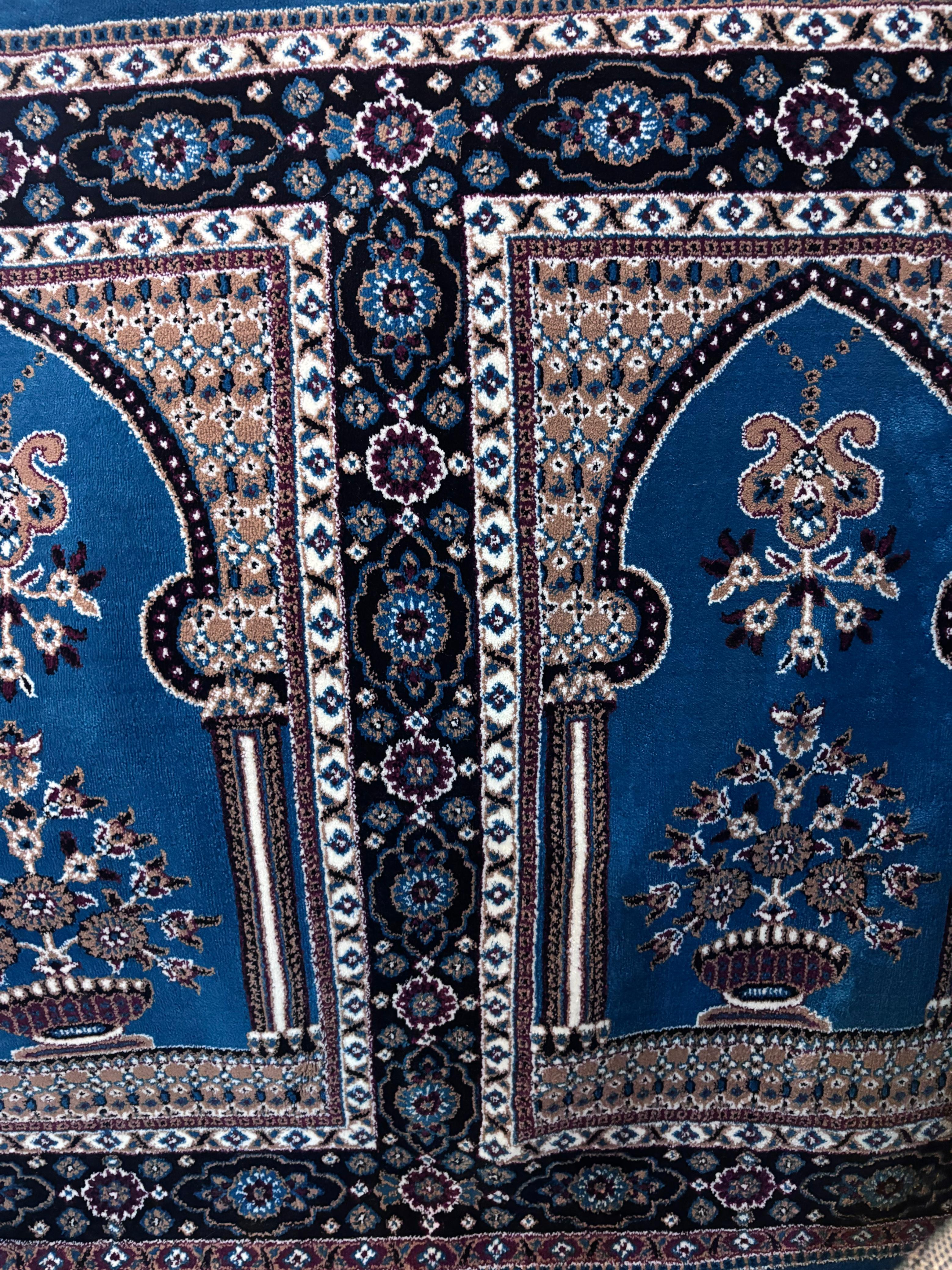 Blue Floral Mosque Prayer Carpet Roll – Islamic Masjid Rug