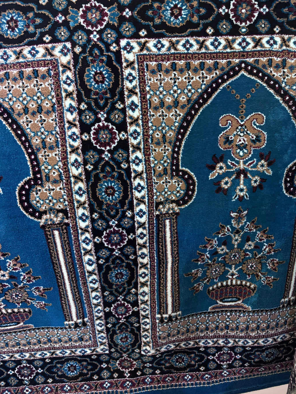 Blue Floral Mosque Prayer Carpet Roll – Islamic Masjid Rug