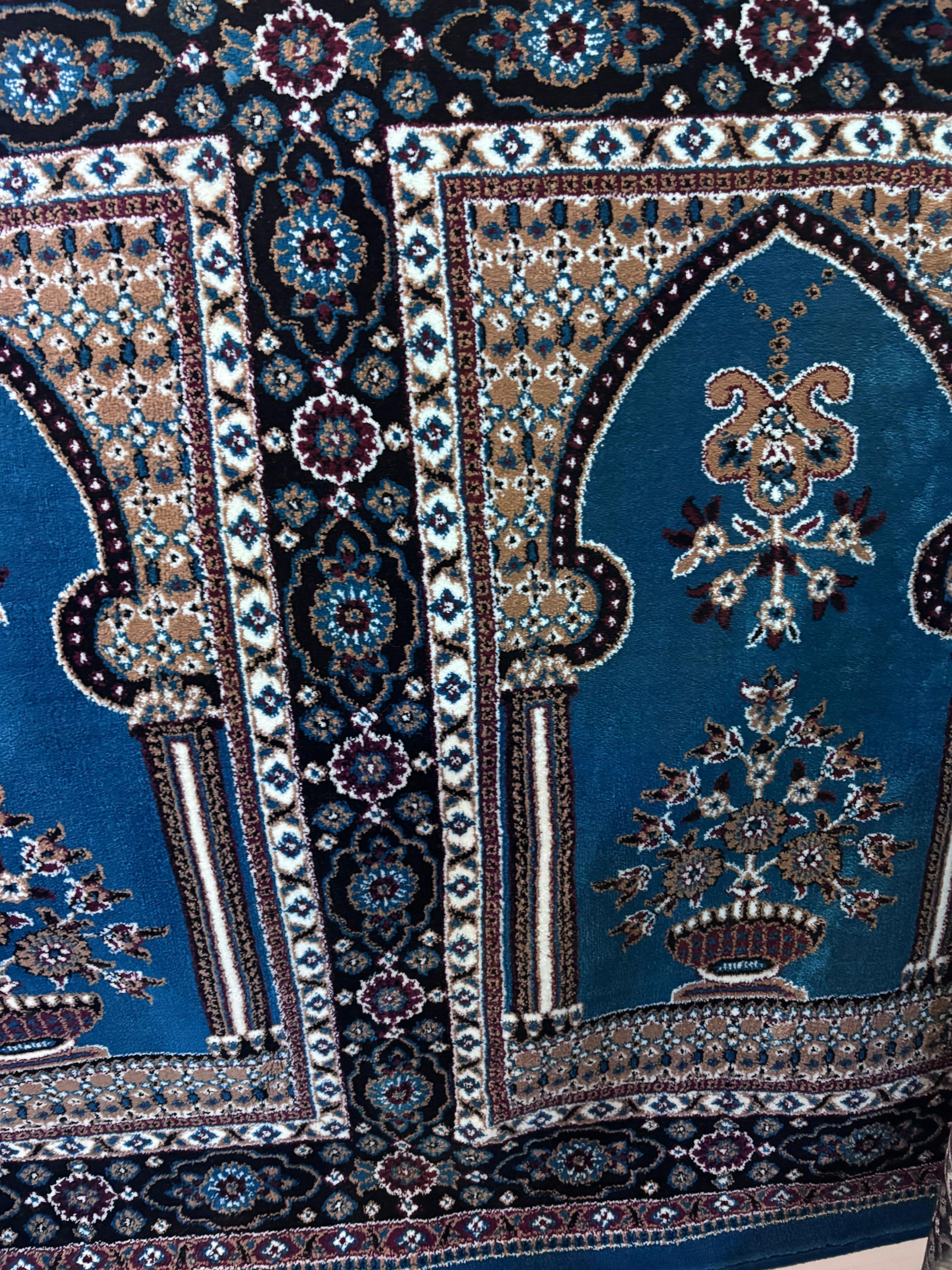 Blue Floral Mosque Prayer Carpet Roll – Islamic Masjid Rug