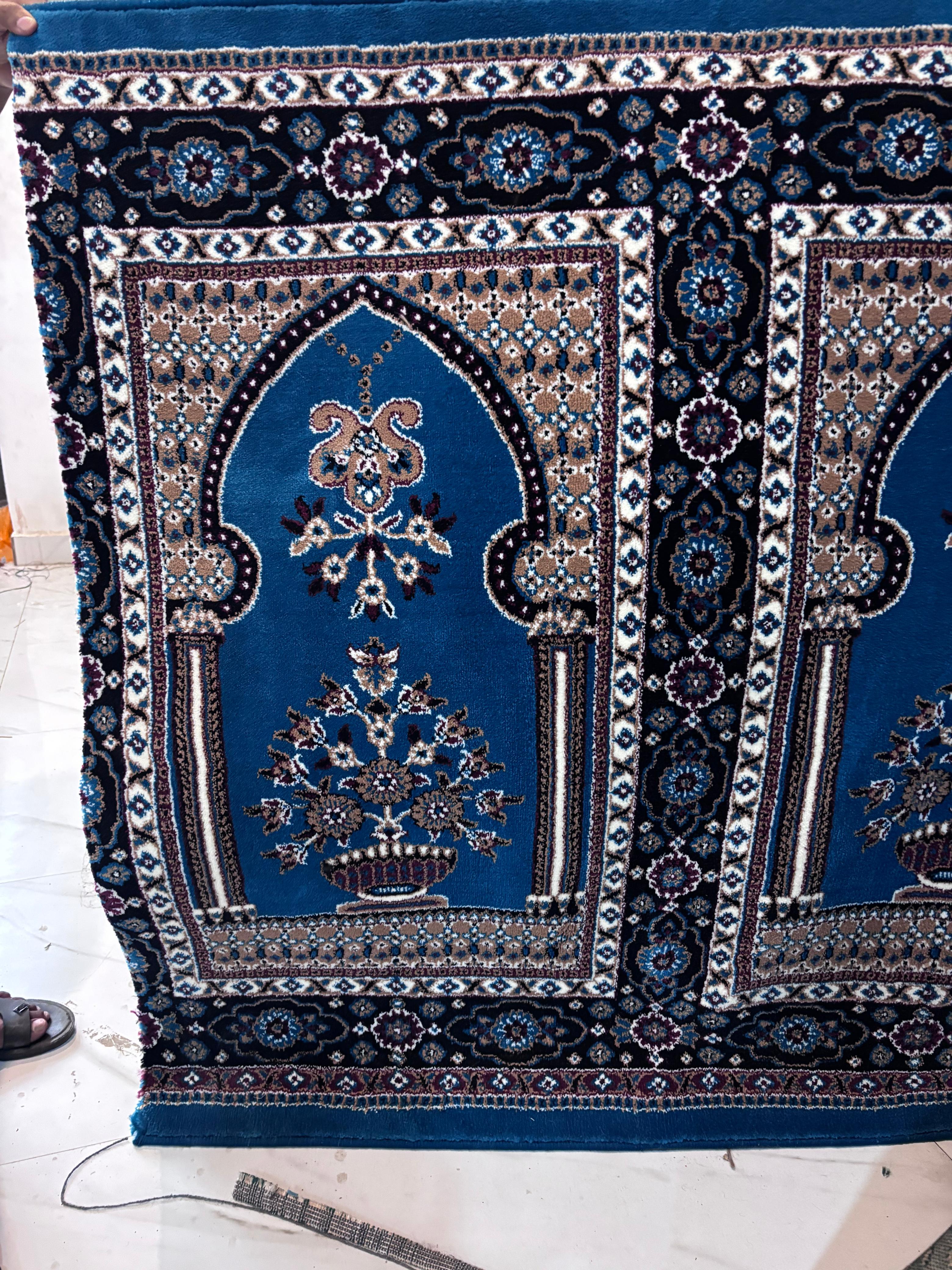 Blue Floral Mosque Prayer Carpet Roll – Islamic Masjid Rug