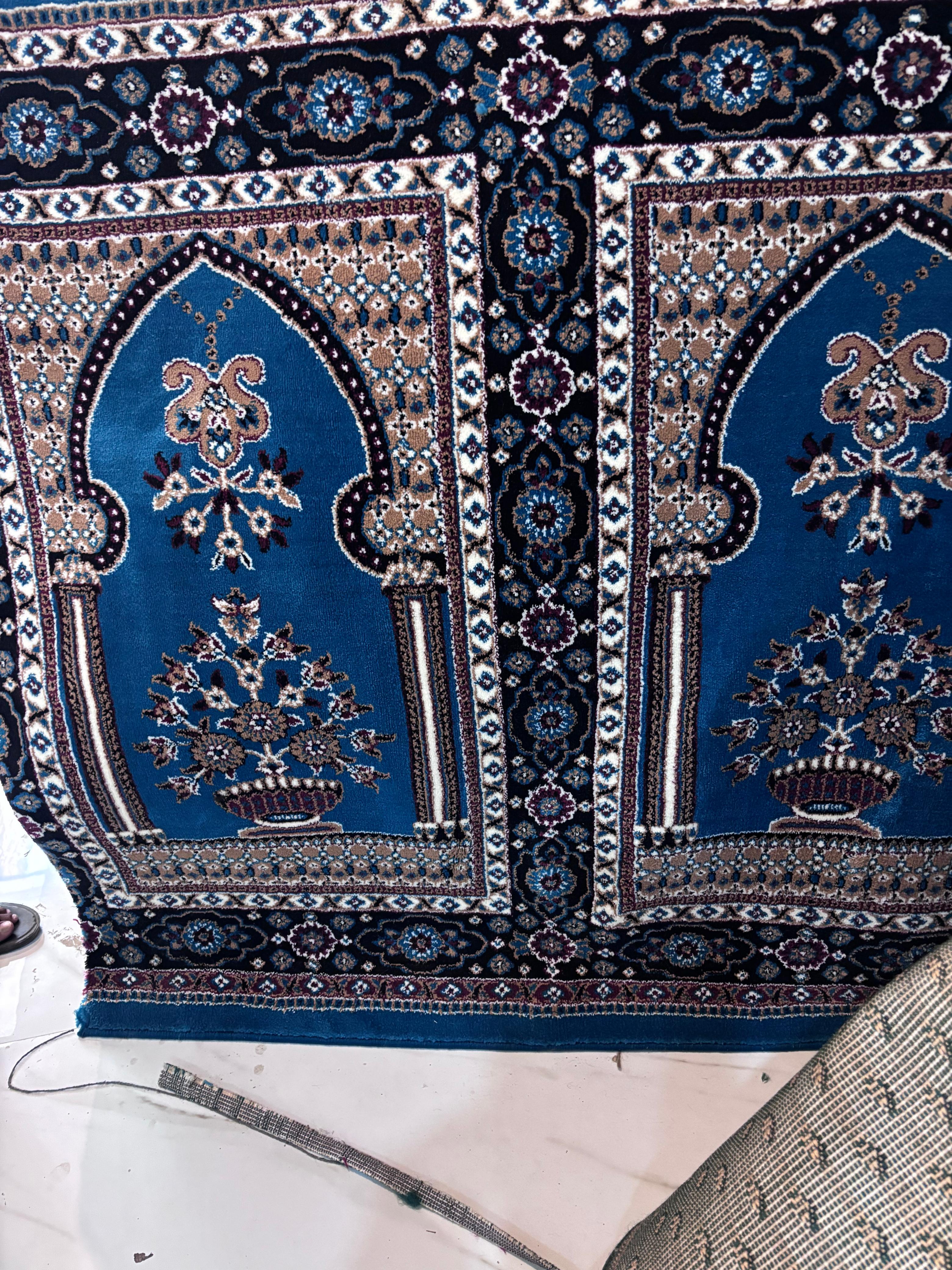 Blue Floral Mosque Prayer Carpet Roll – Islamic Masjid Rug