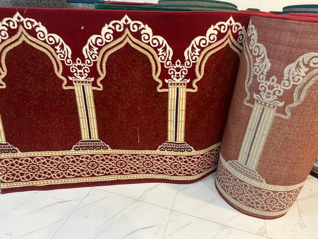 Classic Maroon Heritage Arch Mosque Carpet Half Inch Pile