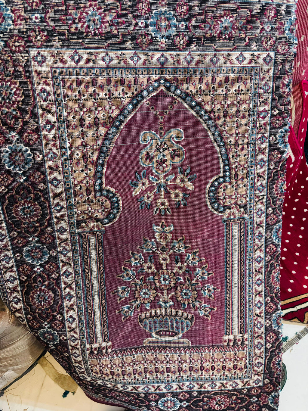 Premium Maroon Islamic Prayer Carpet with Floral Mihrab Design