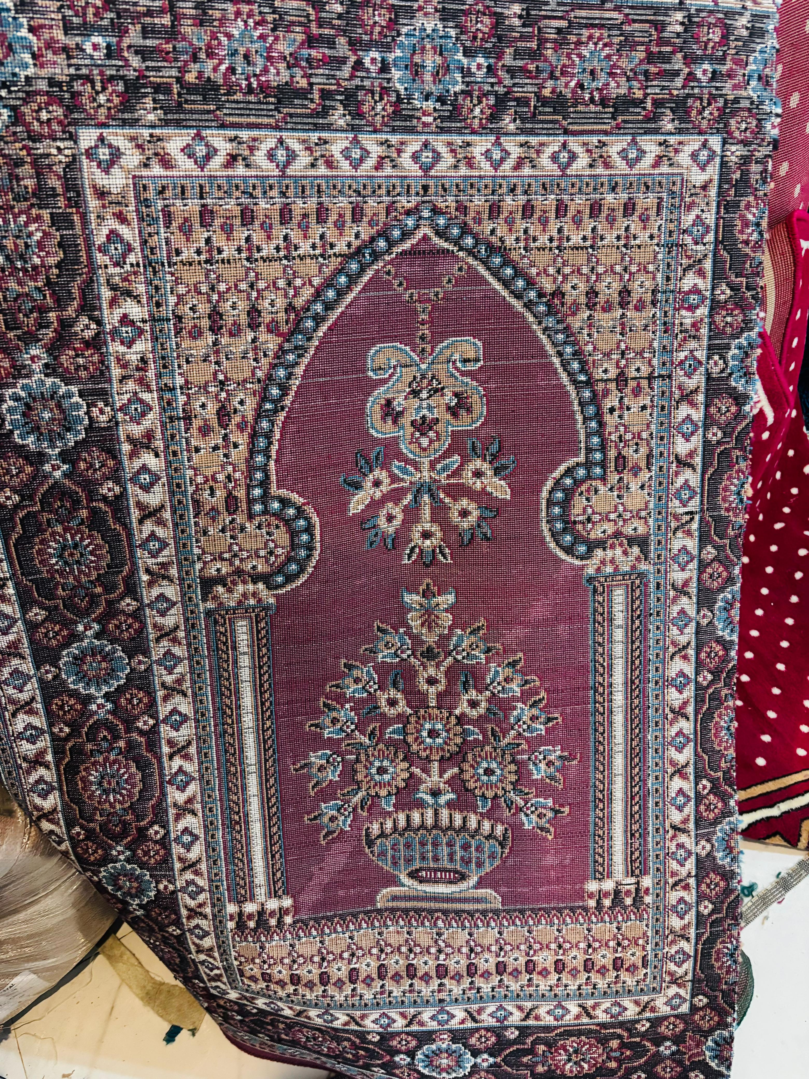 Premium Maroon Islamic Prayer Carpet with Floral Mihrab Design