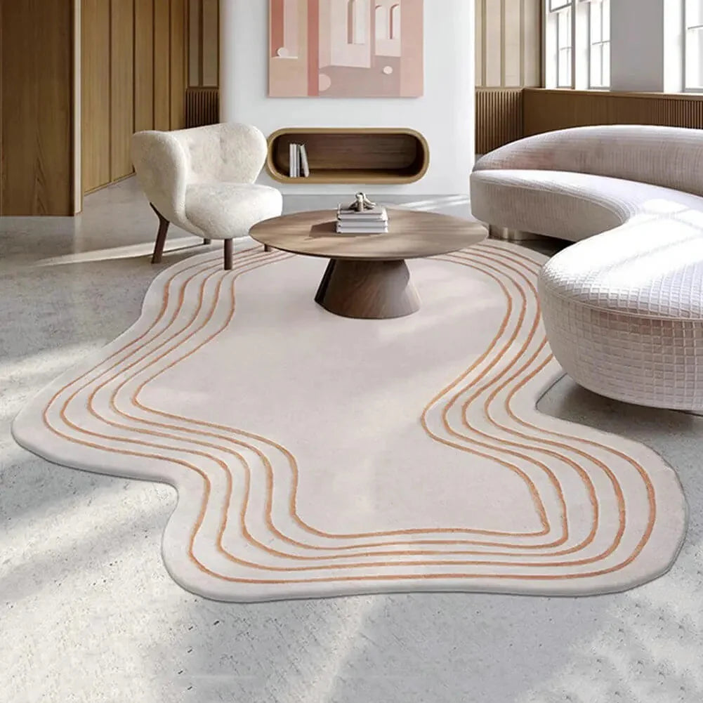 Ivory Layered Flowline Irregular Rug