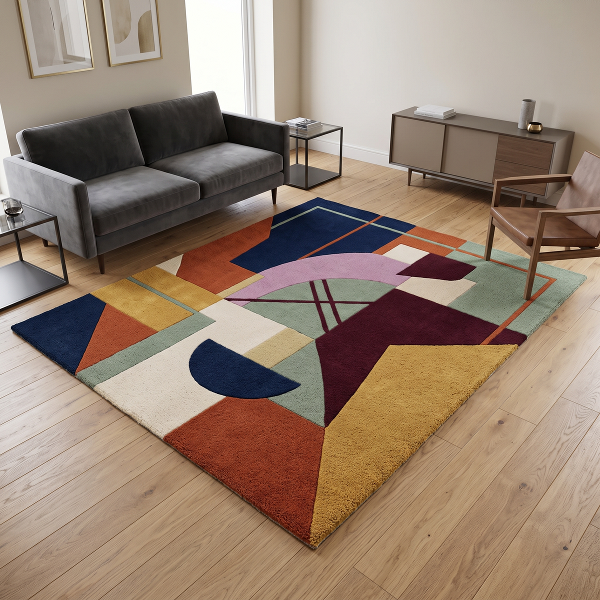 Modern Abstract Geometric Multicolor Hand Tufted Rug