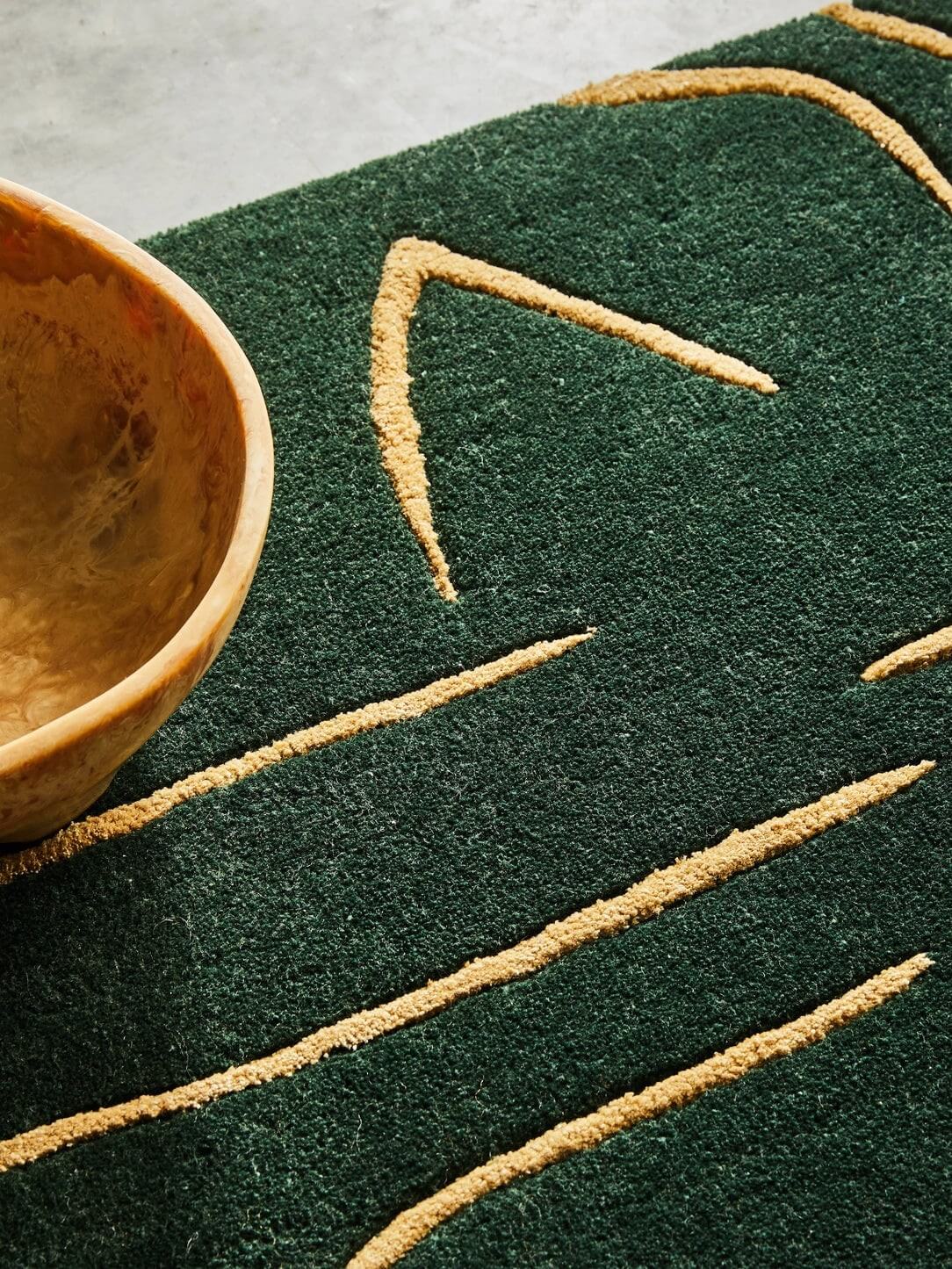 Handmade Emerald Gold Artistic Area Rug