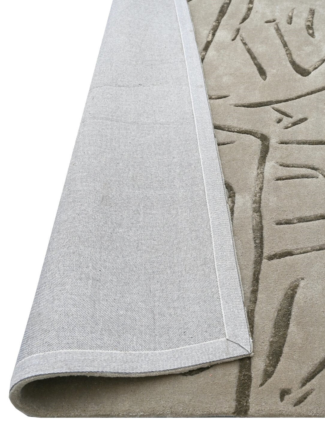 Stone Grey Abstract Linework Wool Rug