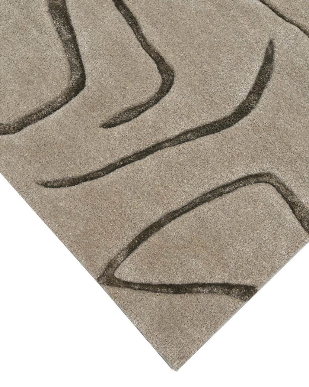 Stone Grey Abstract Linework Wool Rug