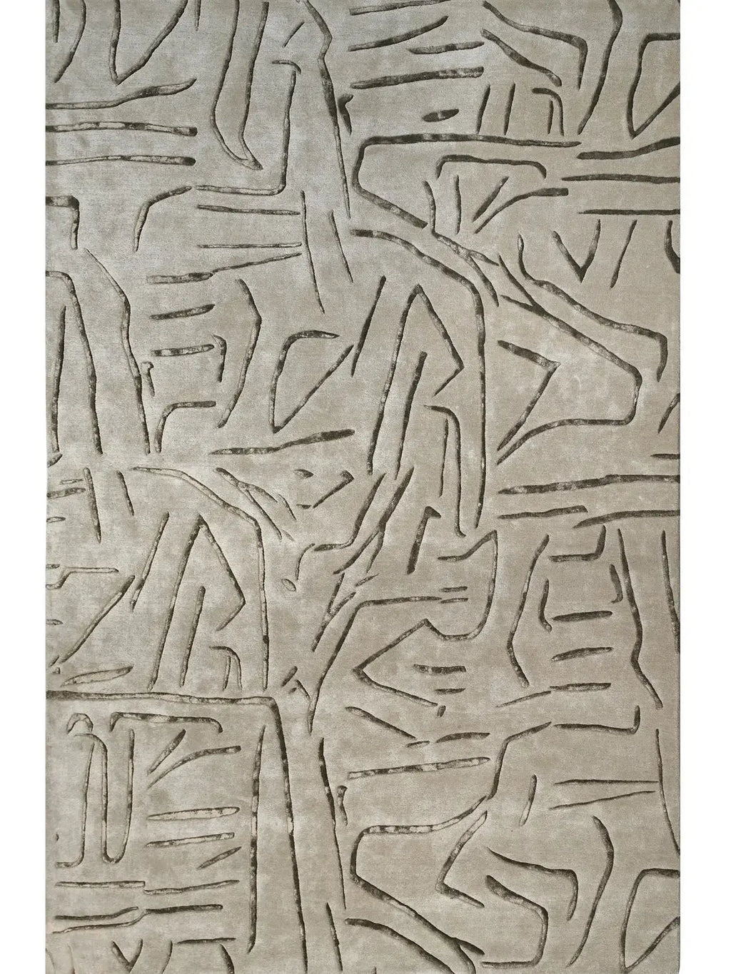 Stone Grey Abstract Linework Wool Rug